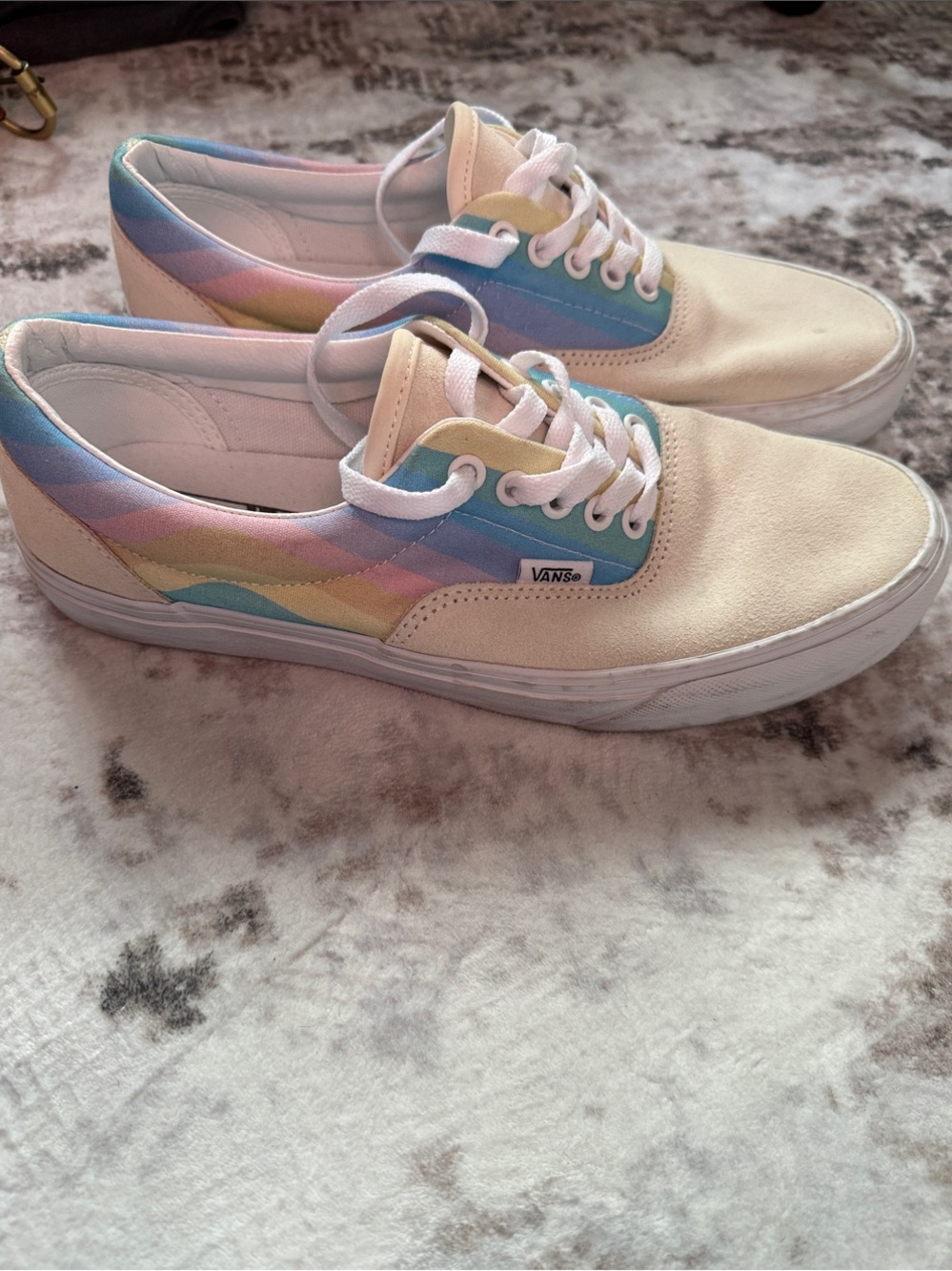 Vans Cream Sneakers with Pastel Rainbow Panels